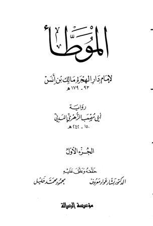 الموطأ لإمام دار الهجرة مالك بن أنس رواية أبي مصعب الزهري المدني